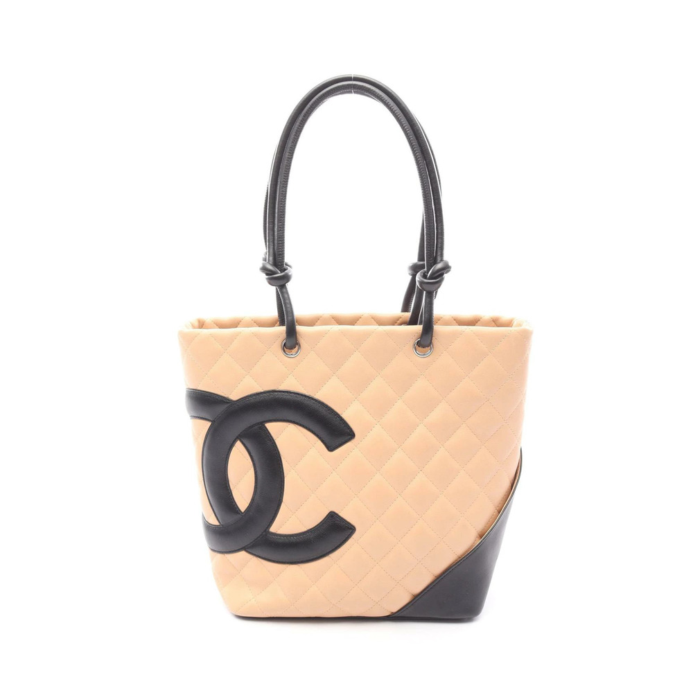 Chanel Cambon Tote Bag Leather Beige Black